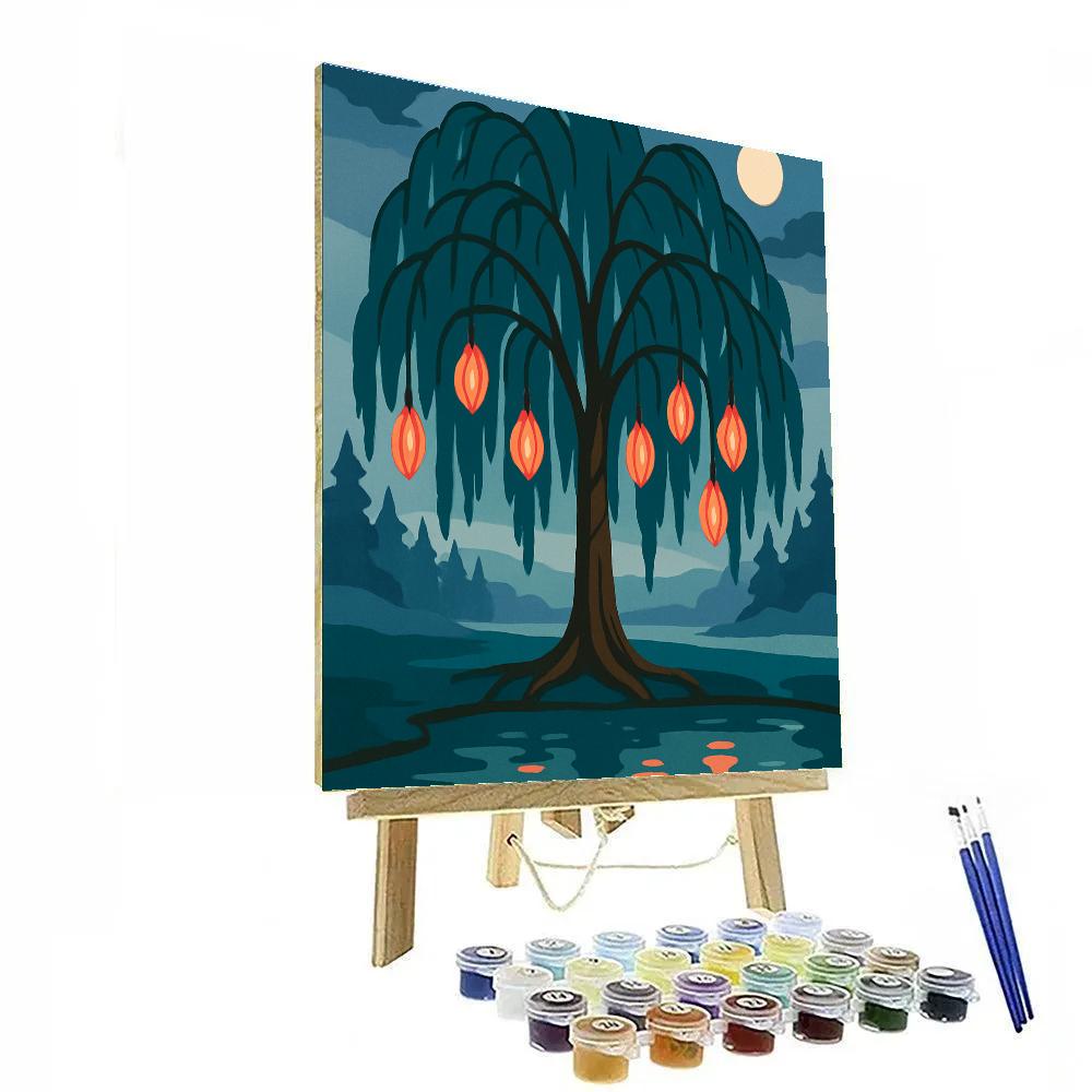 Mist Lantern Grove Tree Number painting
