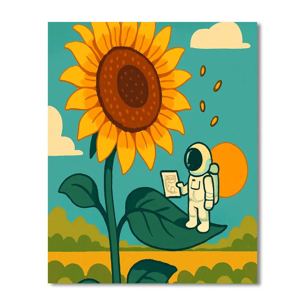Astronaut Postcard Sunflower Bloom Paint by numbers art