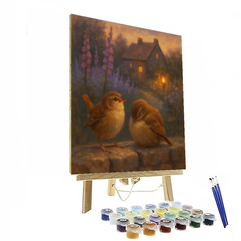 Lantern Dusk Wrens In The Cottage Garden Painting by numbers kit