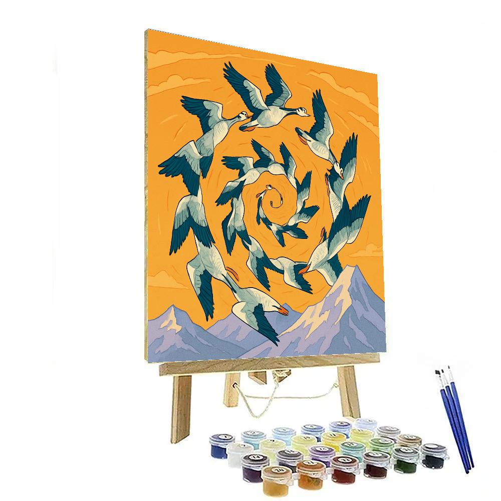 Saffron Windbirds With Birds In Spiral Migration DIY paint by numbers