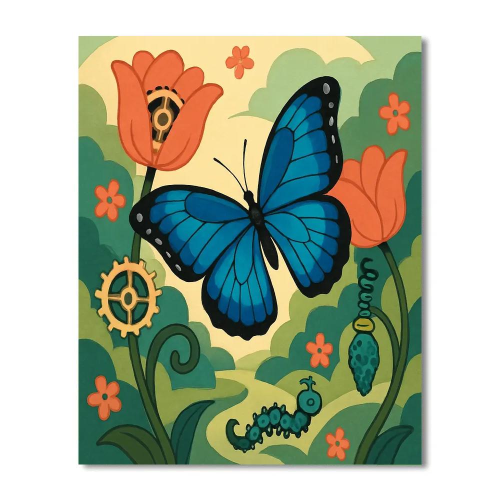 Clockwork Garden With Butterfly Drift Paint by numbers art