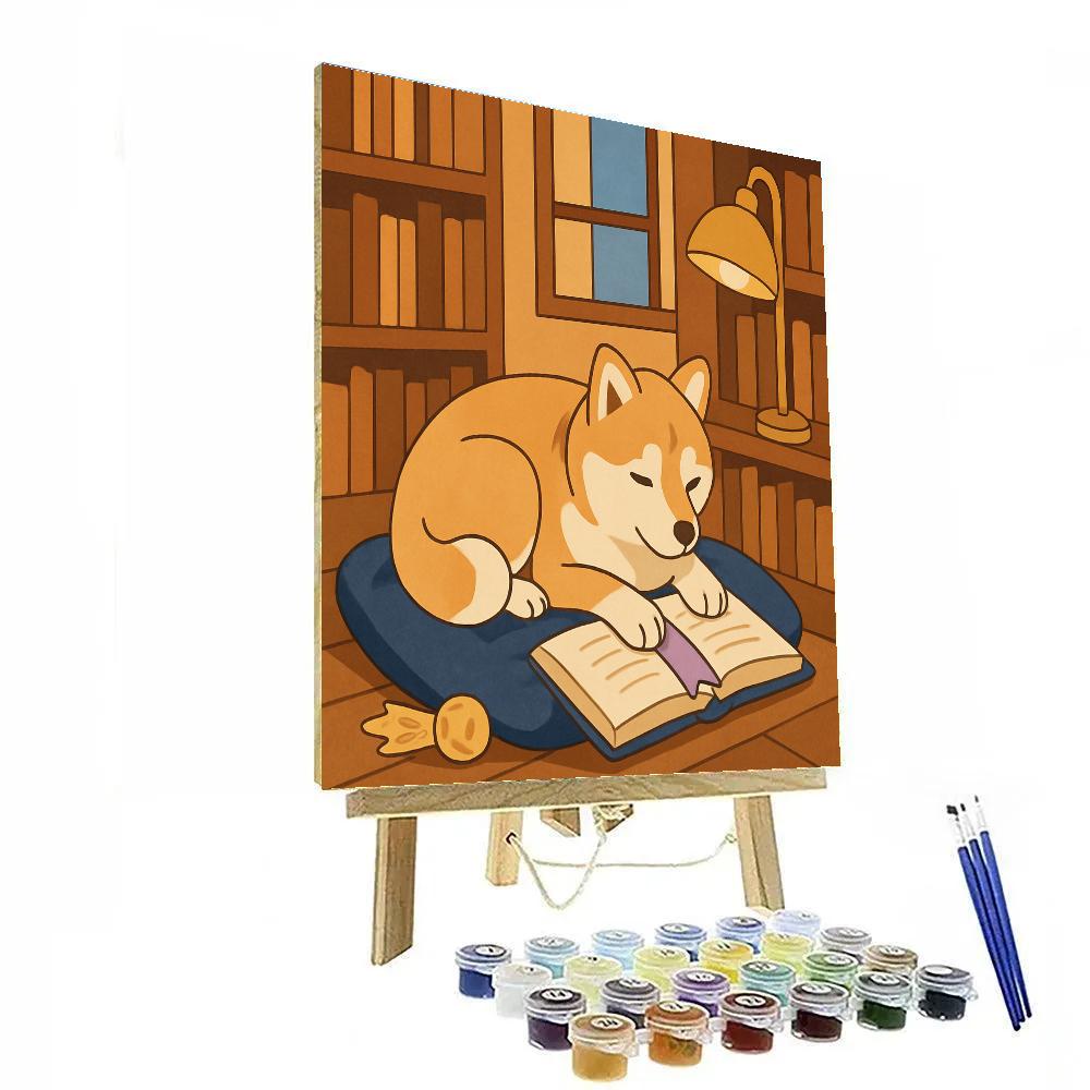 Library Quiet Hour With Dog Companion paint by number