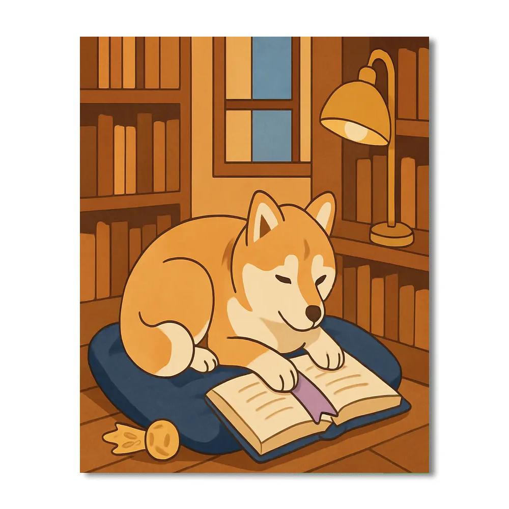 Library Quiet Hour With Dog Companion paint by number