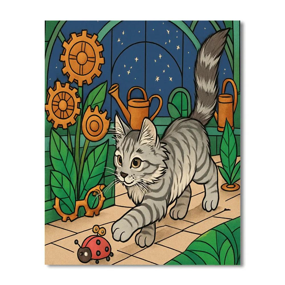 Clockwork Garden With Cat Companion Painting by numbers kit