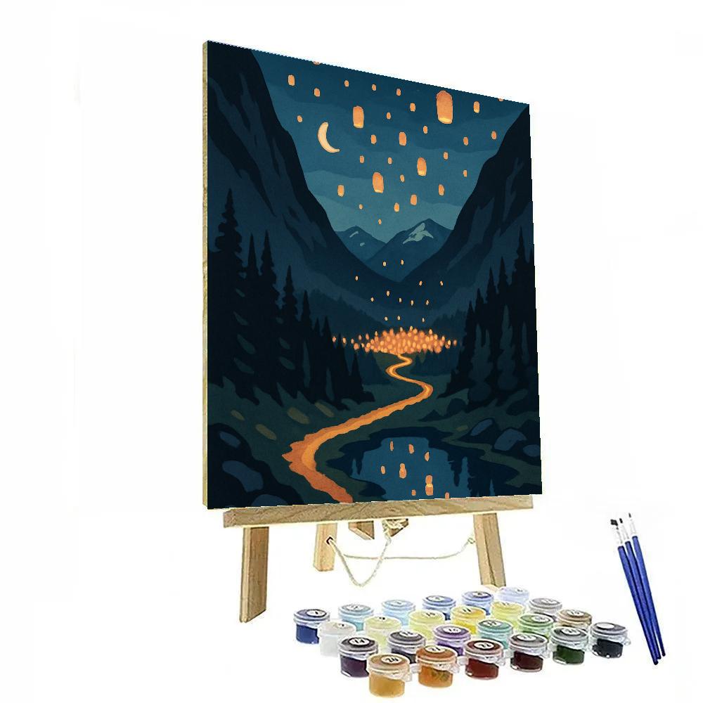 Lantern Valley With Mountain Silhouette Number painting