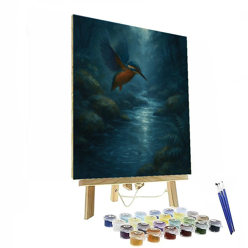 Moonlit Kingfisher Over The Still Creek Painting by numbers kit