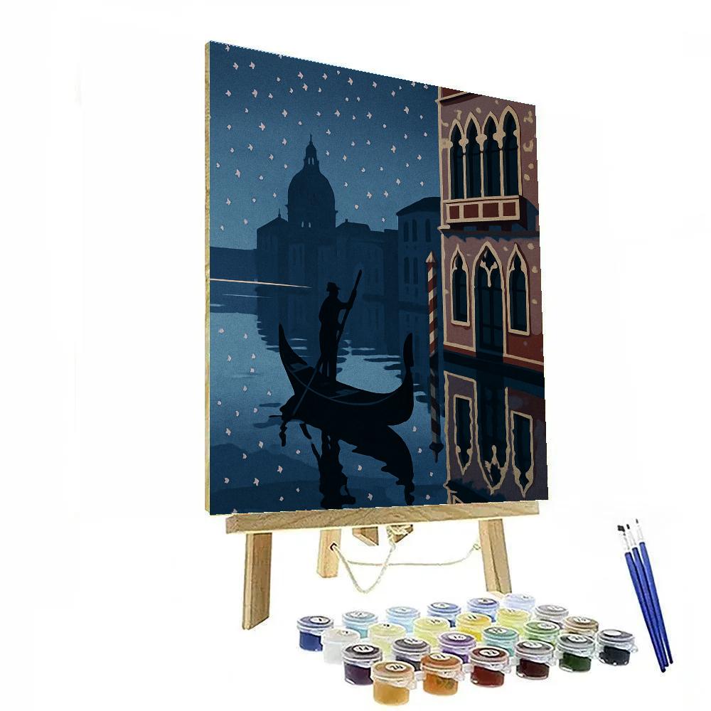 Gondolier Silhouette With Venice Star Mirror Water Number painting