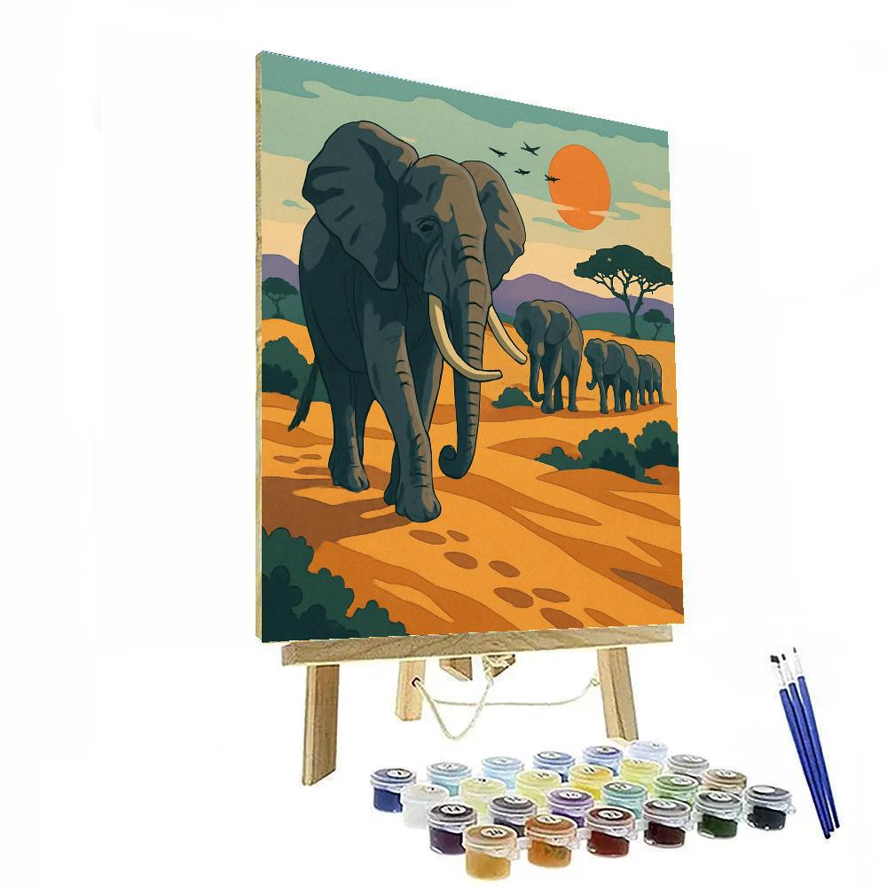 Wind Carved Dunes With Elephant Caravan DIY paint by numbers