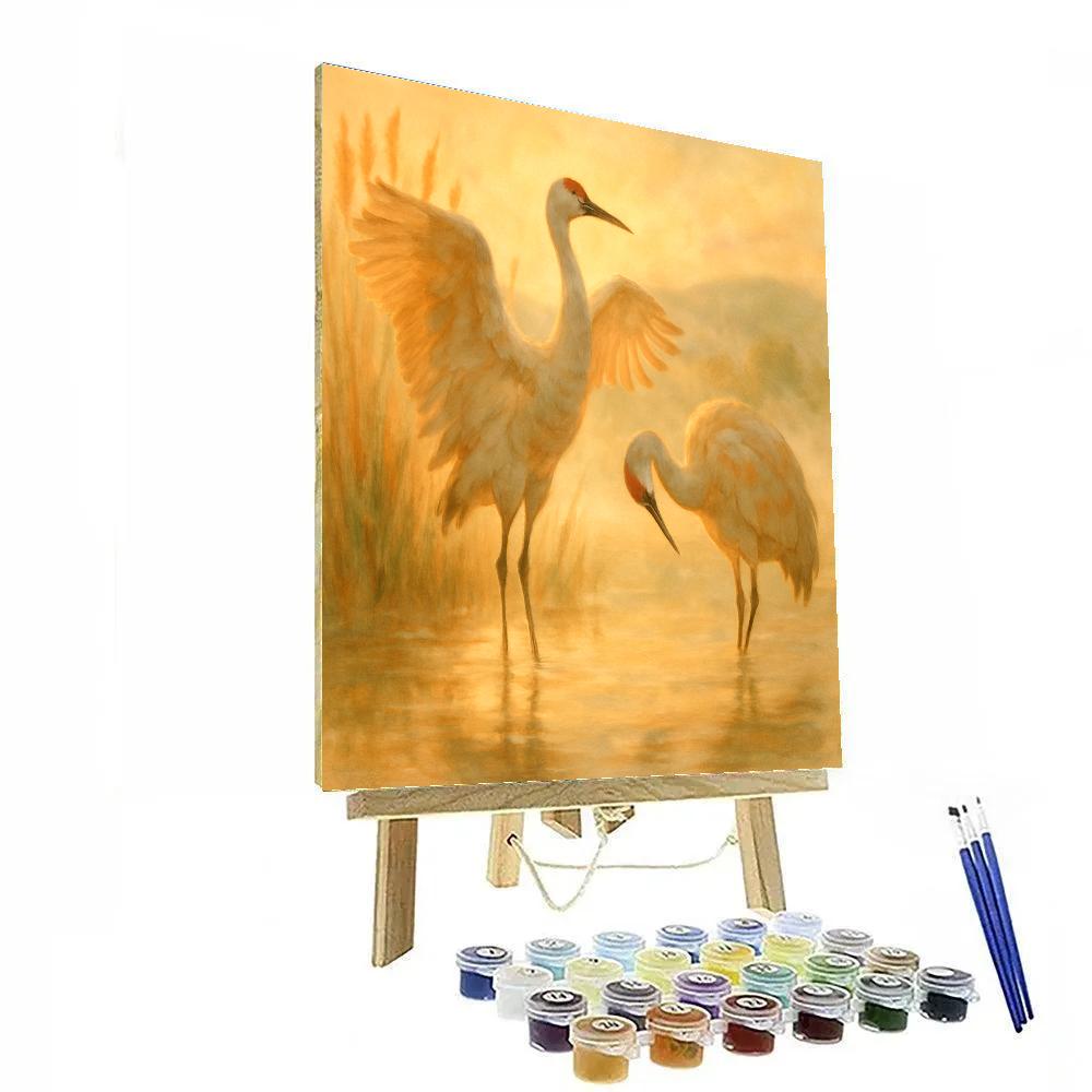 Sunrise Cranes In The Reed Gold Marsh paint by numbers