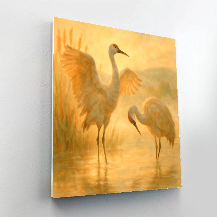 Sunrise Cranes In The Reed Gold Marsh paint by numbers