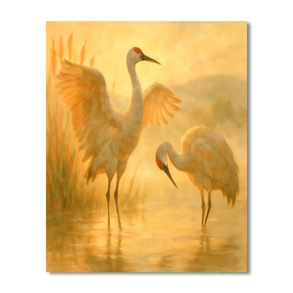 Sunrise Cranes In The Reed Gold Marsh paint by numbers