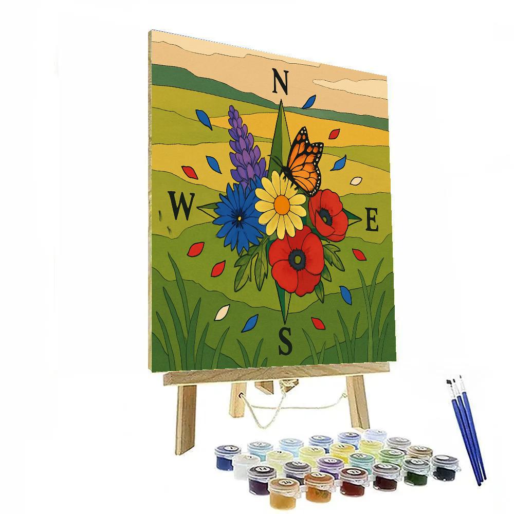 Wildflower Compass With Floral Centerpiece paint by number