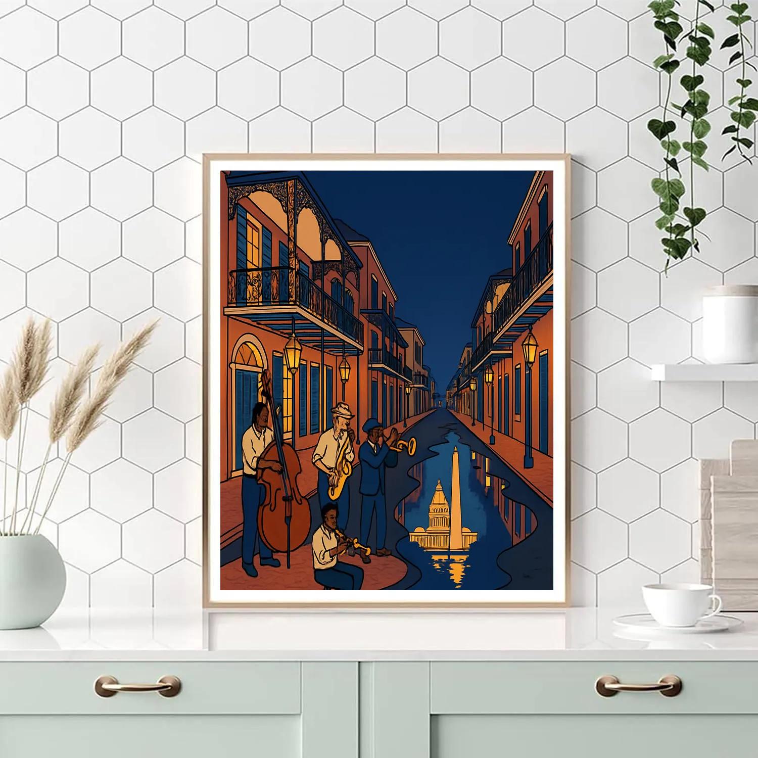 Jazz Night With USA Skyline Reflections Numbered painting kits