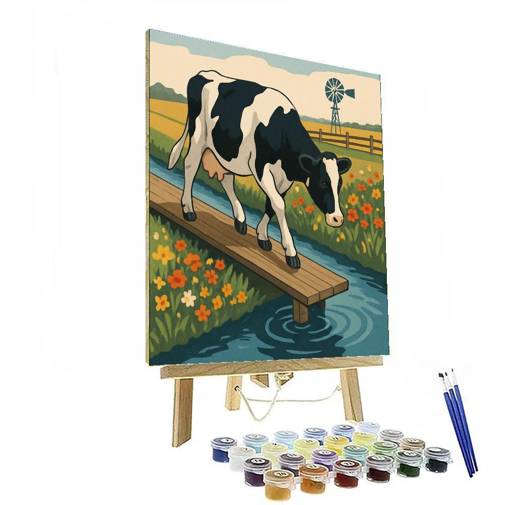 Canal Crossing With Wildflower Cow Paint by numbers art