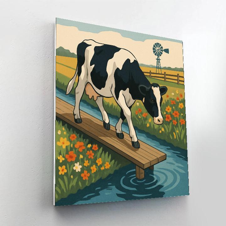 Canal Crossing With Wildflower Cow Paint by numbers art