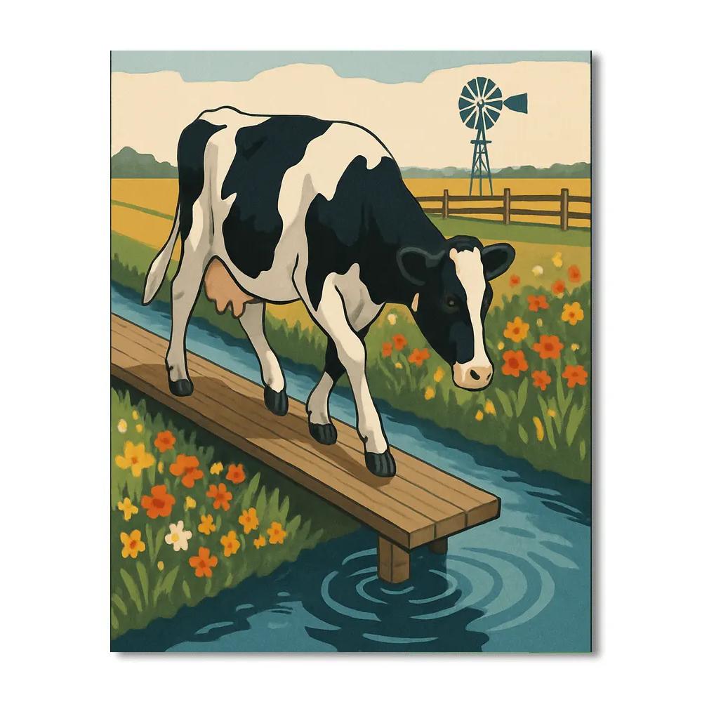 Canal Crossing With Wildflower Cow Paint by numbers art