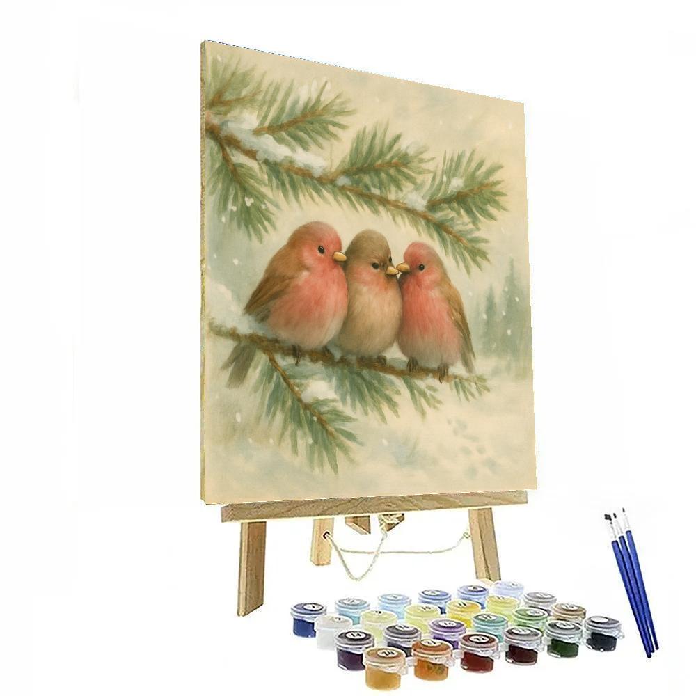 Snow Hushed Finches On The Pine Bough Number painting