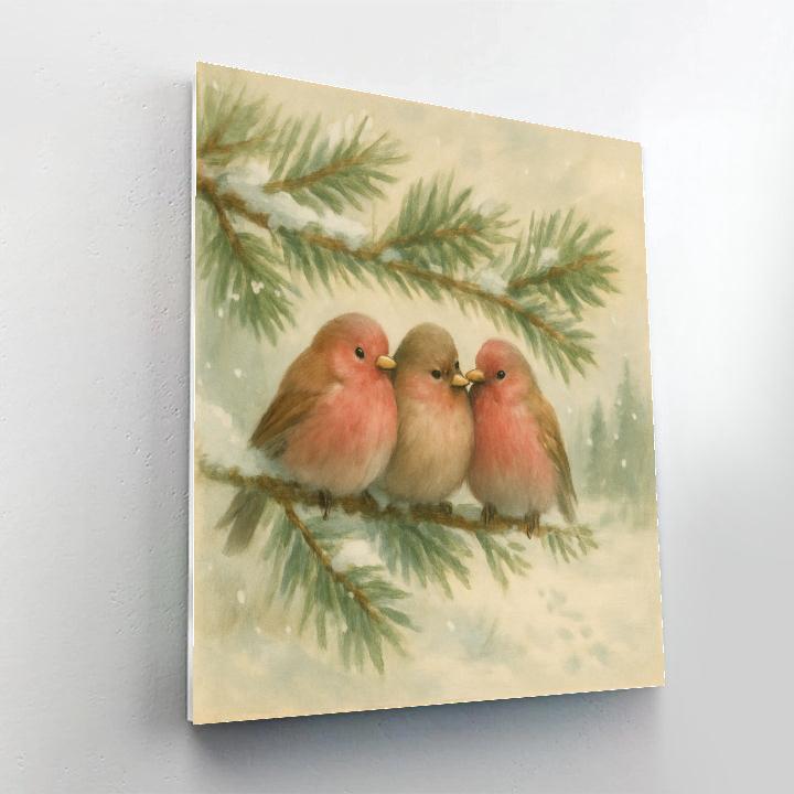 Snow Hushed Finches On The Pine Bough Number painting