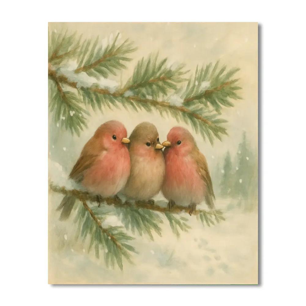 Snow Hushed Finches On The Pine Bough Number painting