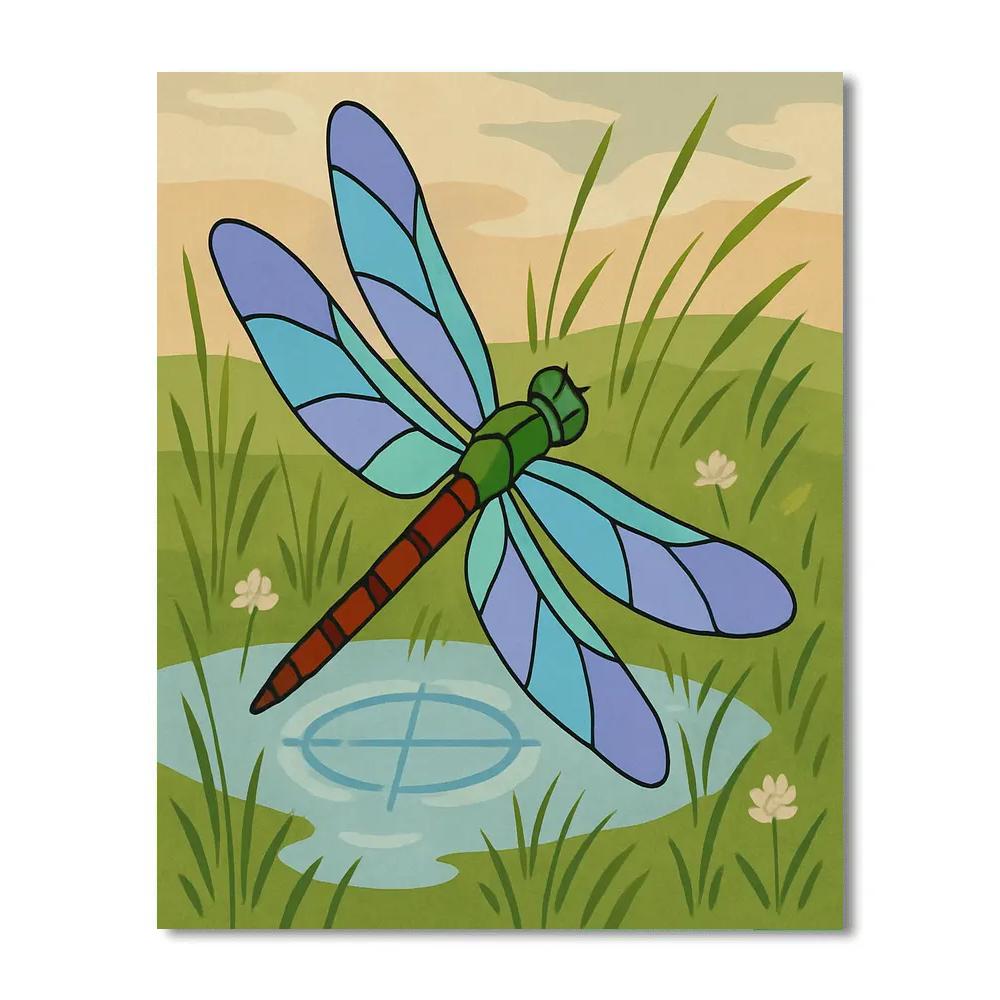 Wind Compass With Dragonfly Over Meadow Pools DIY paint by numbers