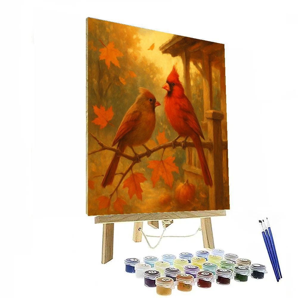 Autumn Porch Cardinals With Drifting Leaves Paint by numbers kits
