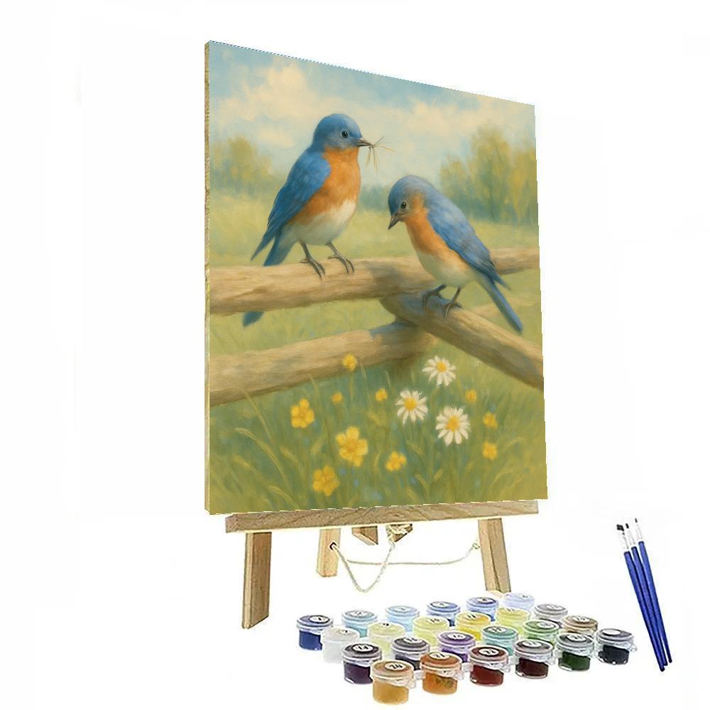 Wildflower Fence Bluebirds In Early Spring Paint by numbers art