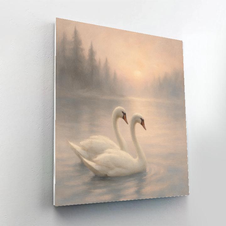 Misty Lake Swans At Quiet Morning Drift Painting by numbers kit