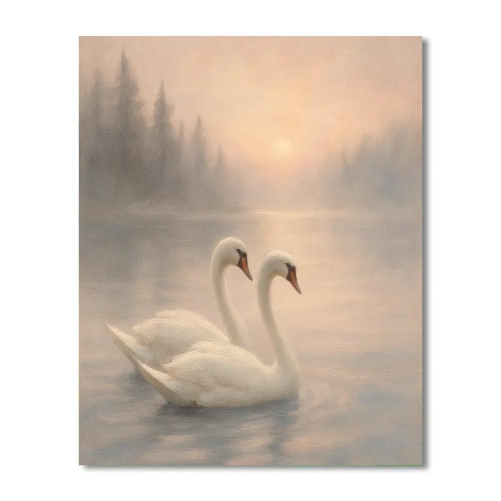Misty Lake Swans At Quiet Morning Drift Painting by numbers kit