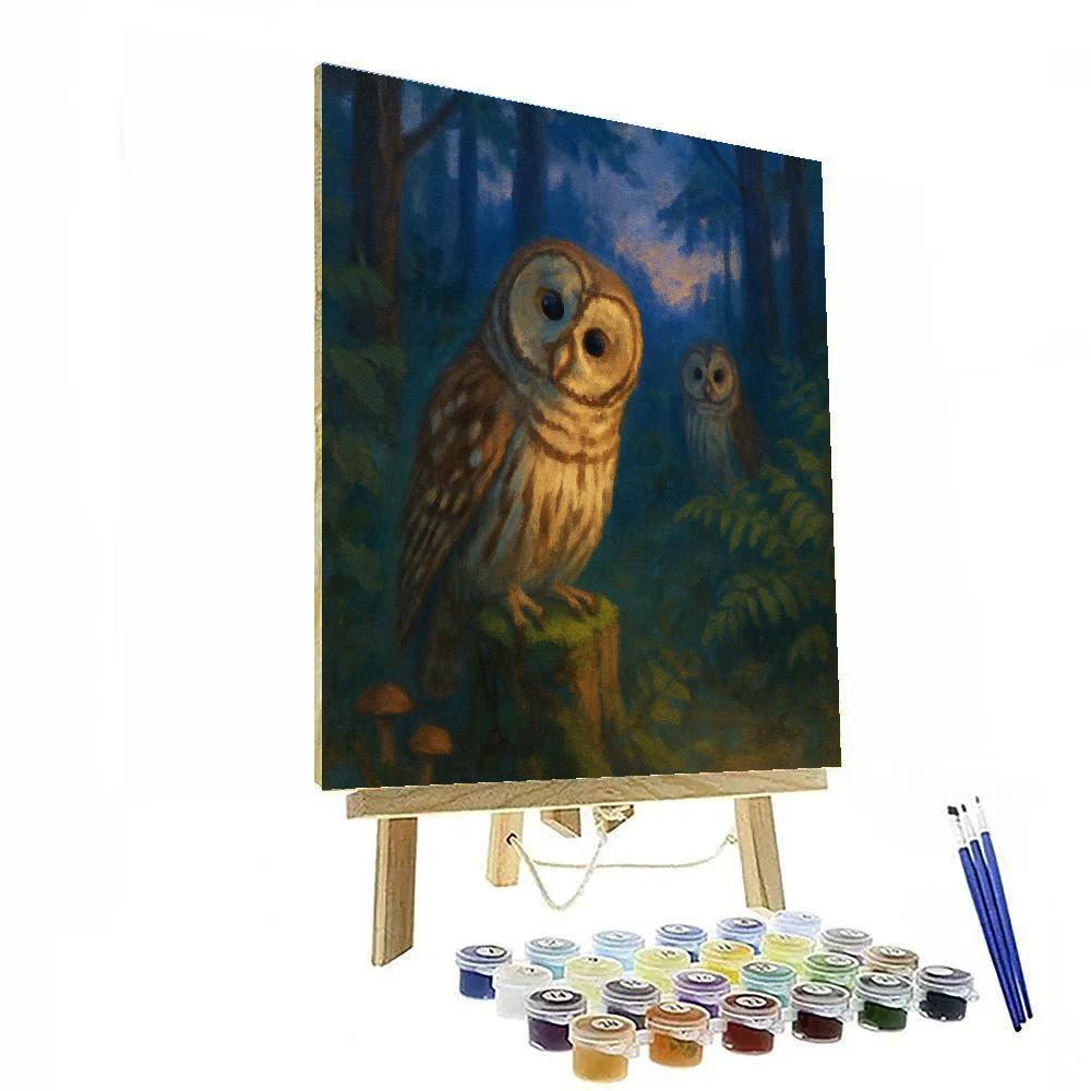 Twilight Owls In The Fernlit Clearing Numbered painting kits