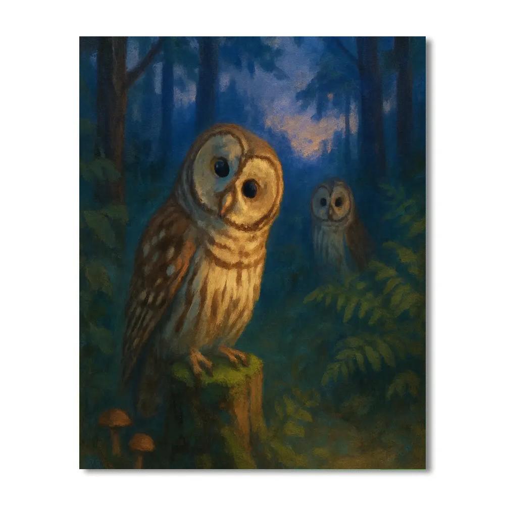 Twilight Owls In The Fernlit Clearing Numbered painting kits