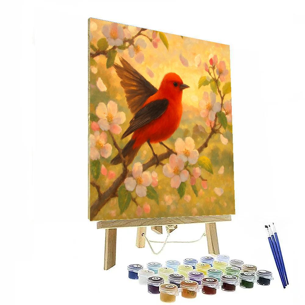 Tanager In The Sunlit Blossom Canopy Paint by numbers art