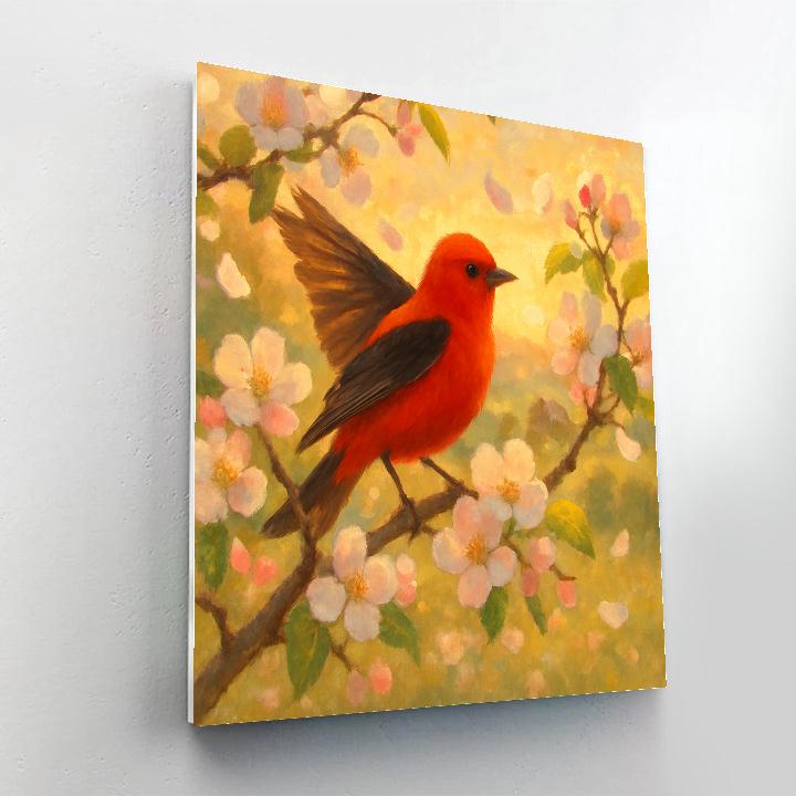 Tanager In The Sunlit Blossom Canopy Paint by numbers art