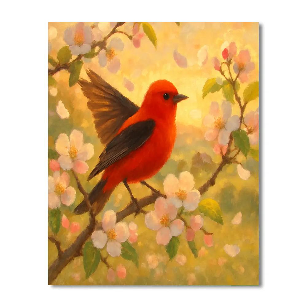 Tanager In The Sunlit Blossom Canopy Paint by numbers art