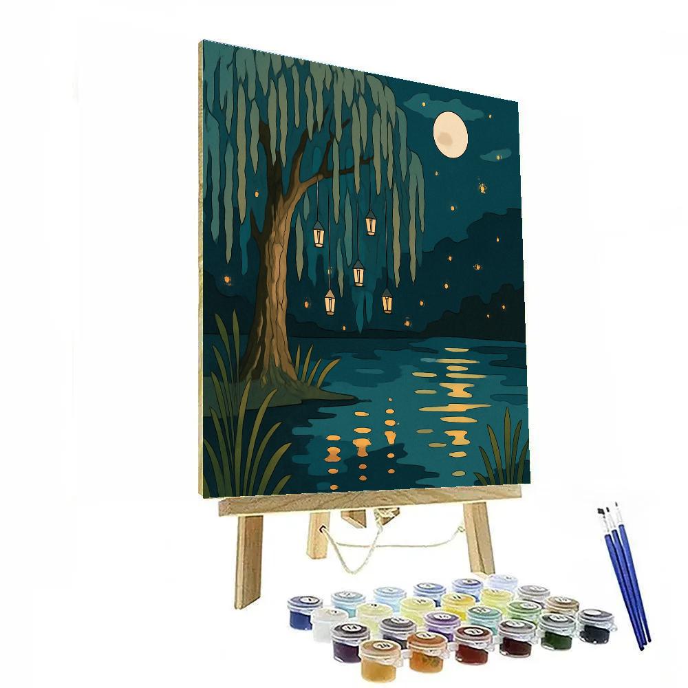 Lantern Grove Tree With Moonlit Fireflies paint by numbers