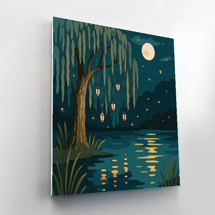 Lantern Grove Tree With Moonlit Fireflies paint by numbers