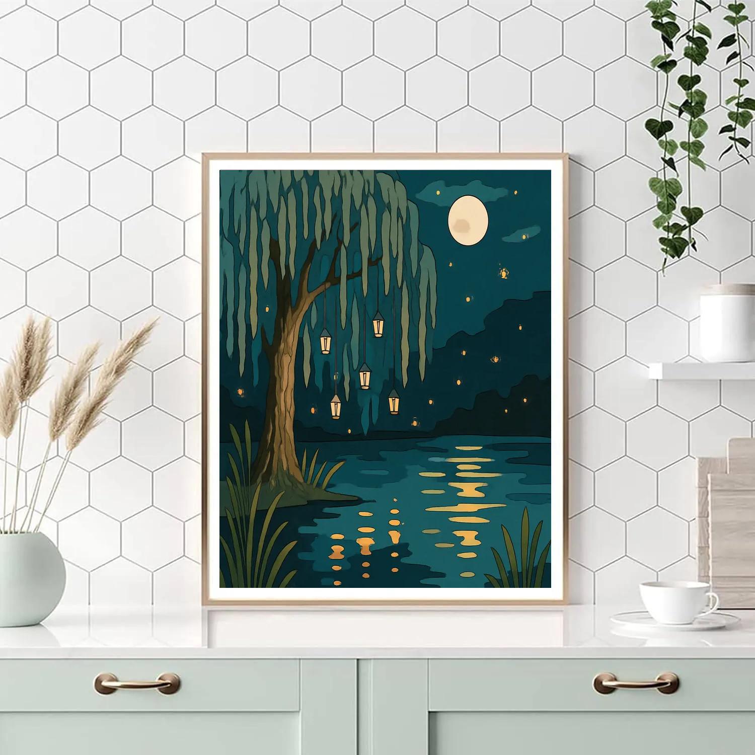 Lantern Grove Tree With Moonlit Fireflies paint by numbers