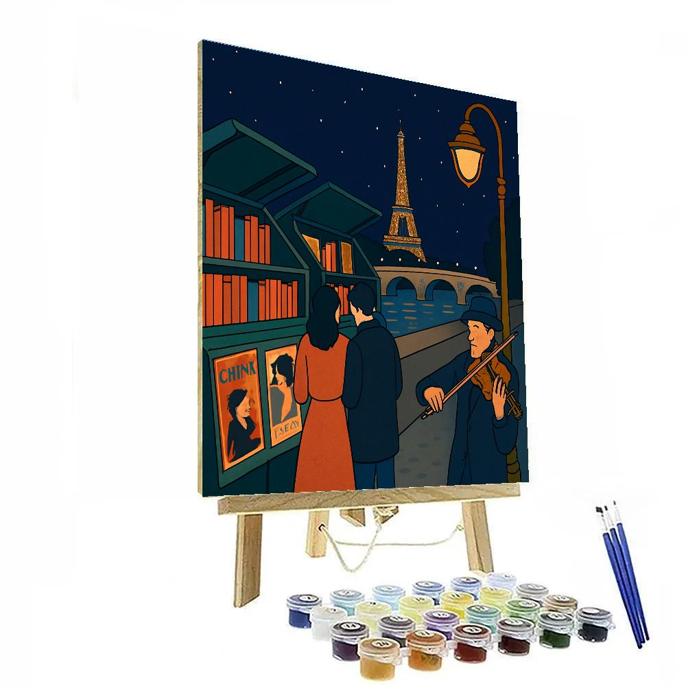 Midnight Bookstalls Of Paris Along The Seine Painting by numbers kit
