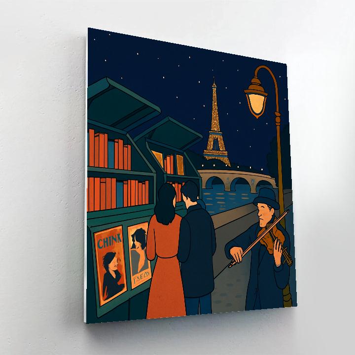 Midnight Bookstalls Of Paris Along The Seine Painting by numbers kit