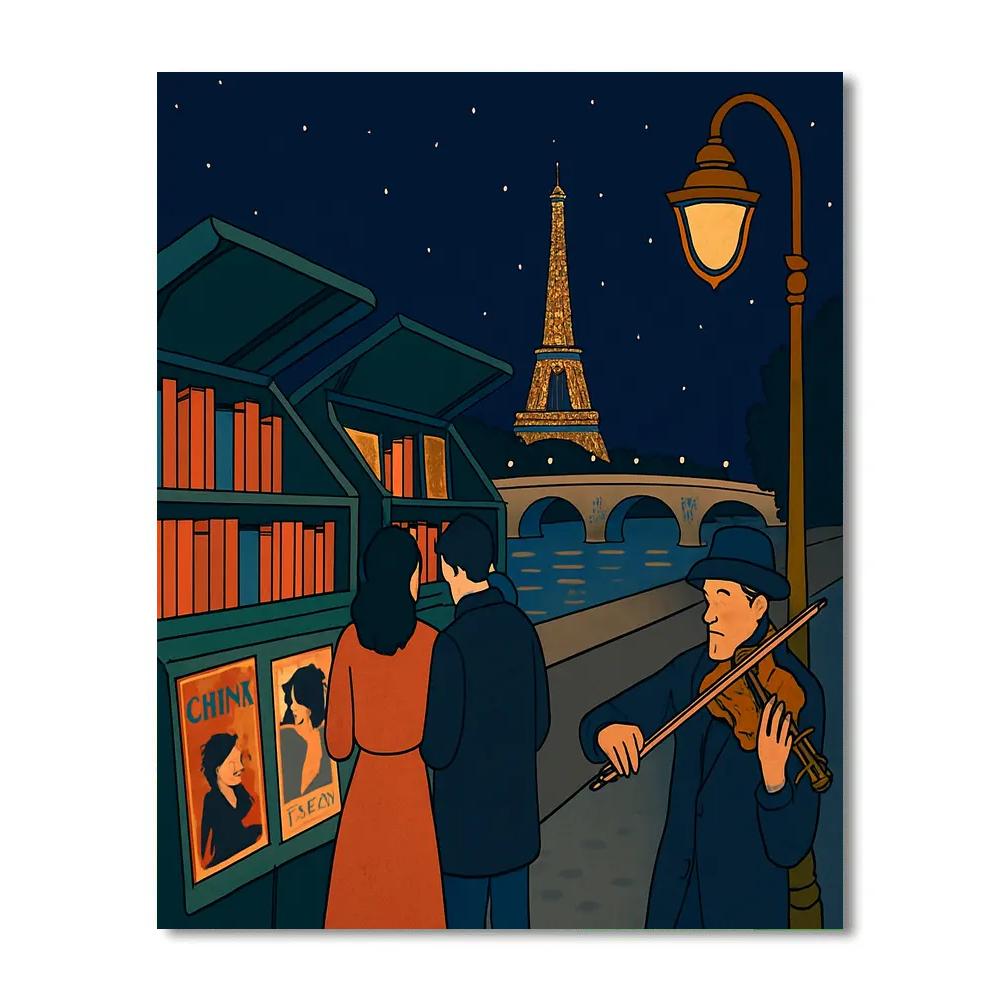 Midnight Bookstalls Of Paris Along The Seine Painting by numbers kit