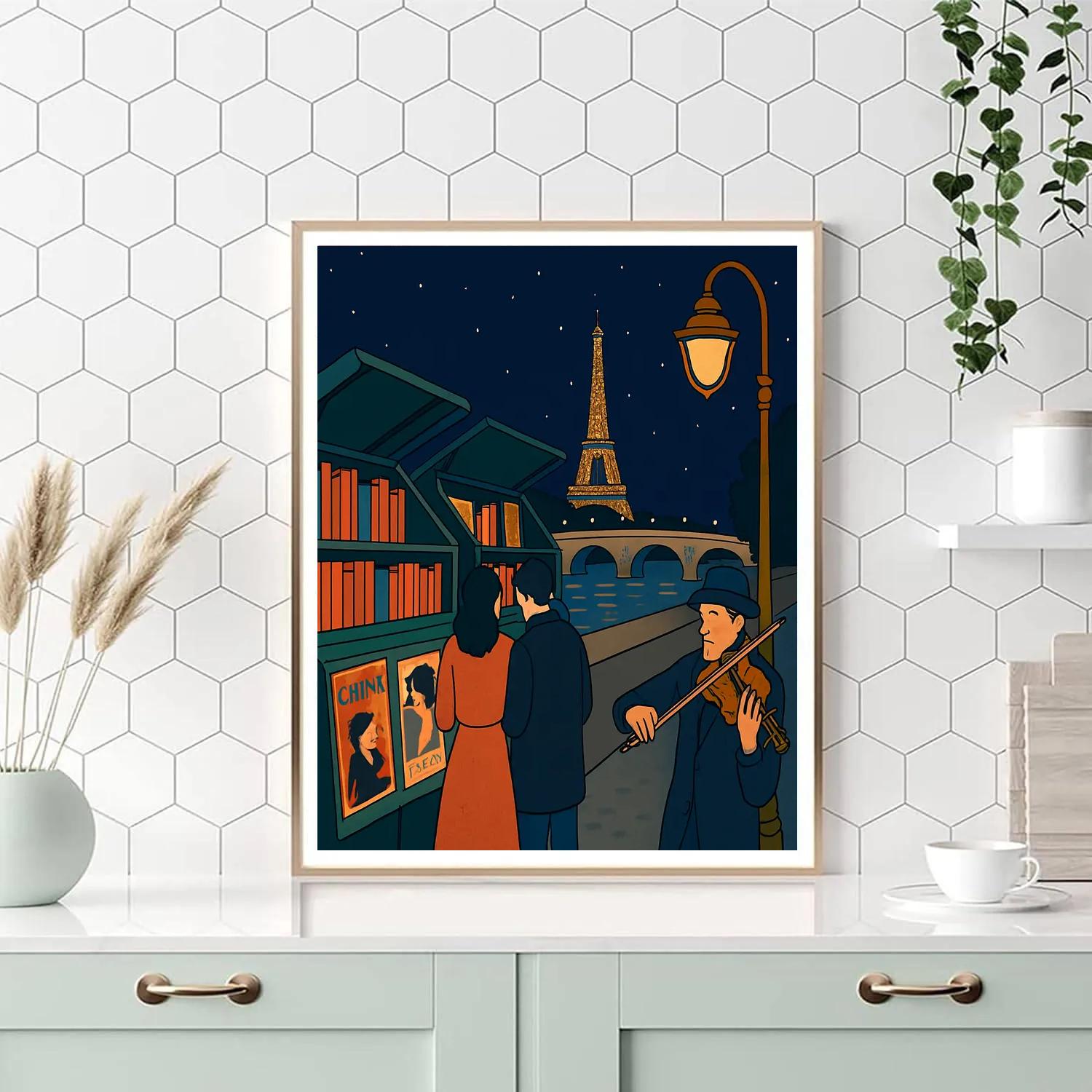 Midnight Bookstalls Of Paris Along The Seine Painting by numbers kit