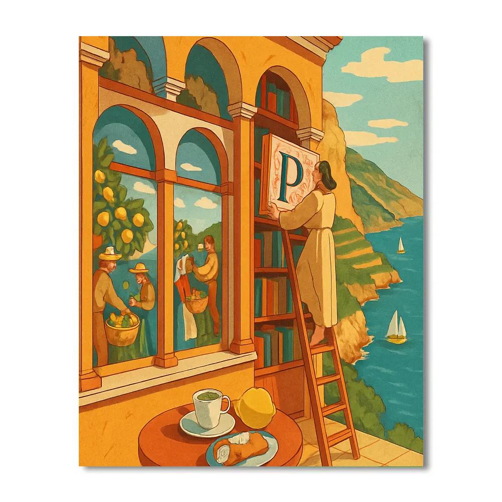 Saffron Library Italy Fresco painting number kit
