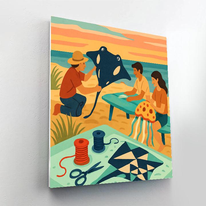 Kite Workshop Under Coral Sunset Beach paint by numbers
