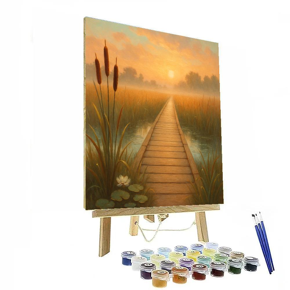 Sunrise Through The Reed Marsh Boardwalk paint by number