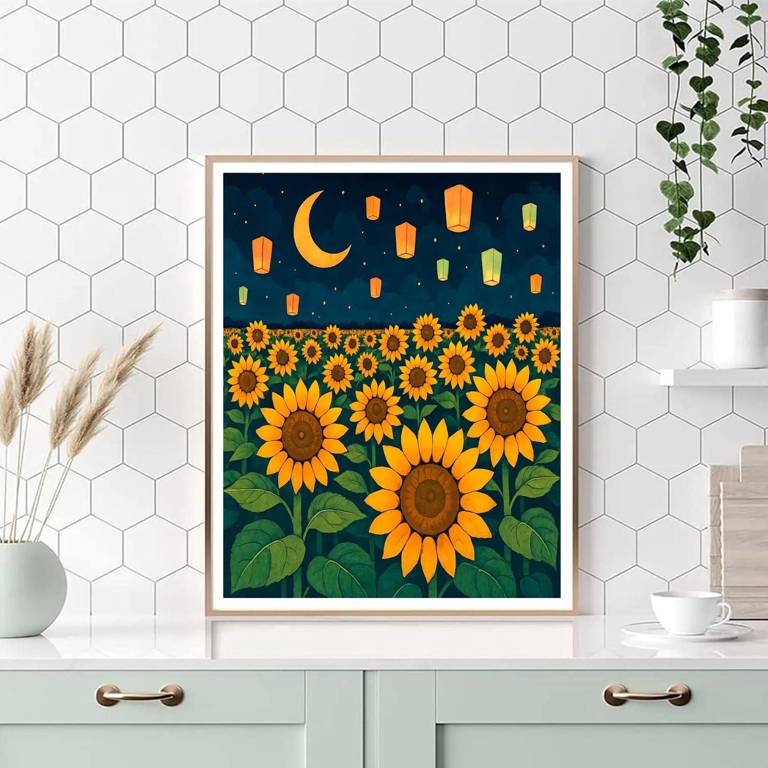 Lantern Festival In A Sunflower Field Numbered painting kits