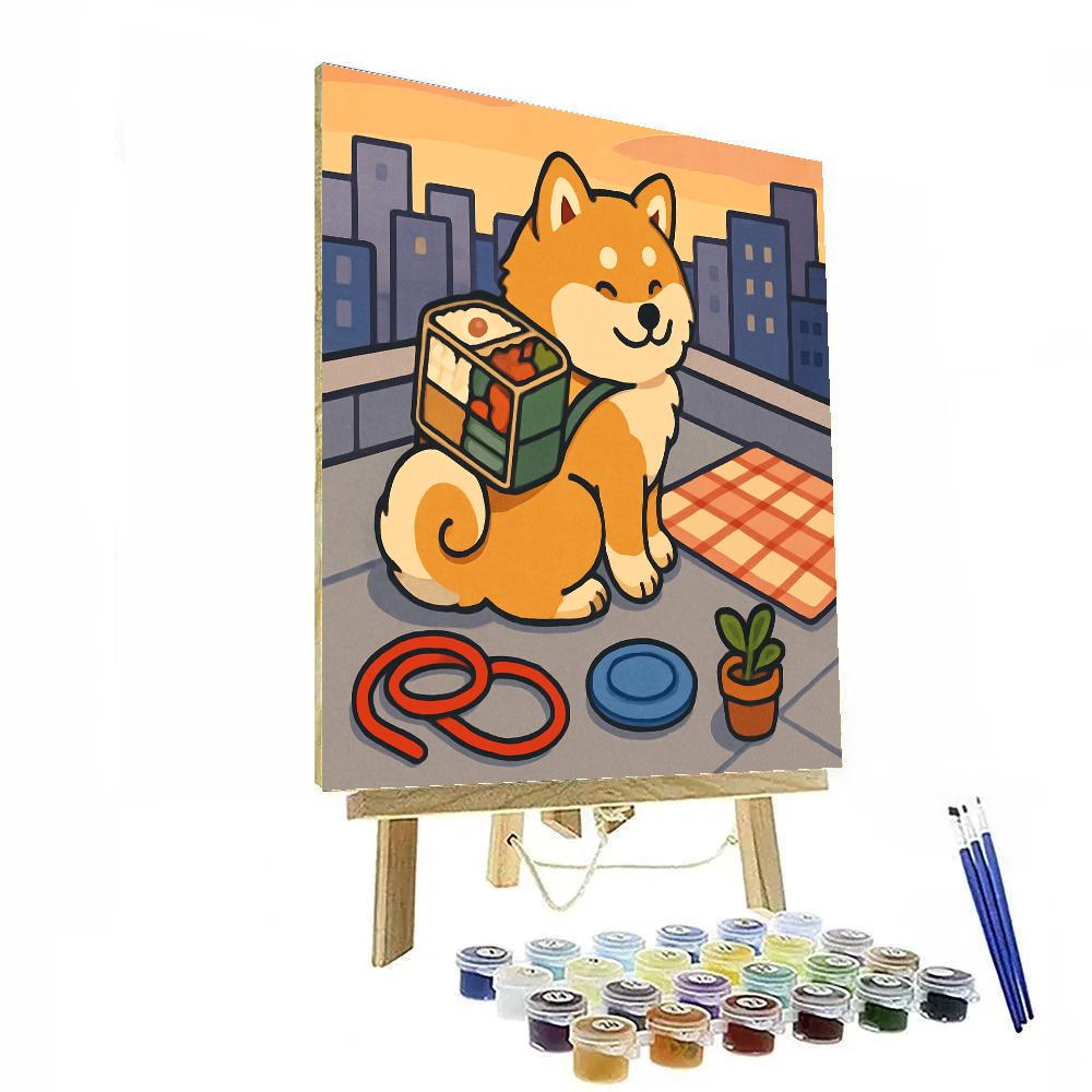 Skyline Rooftop Picnic With Dog Paint by numbers kits