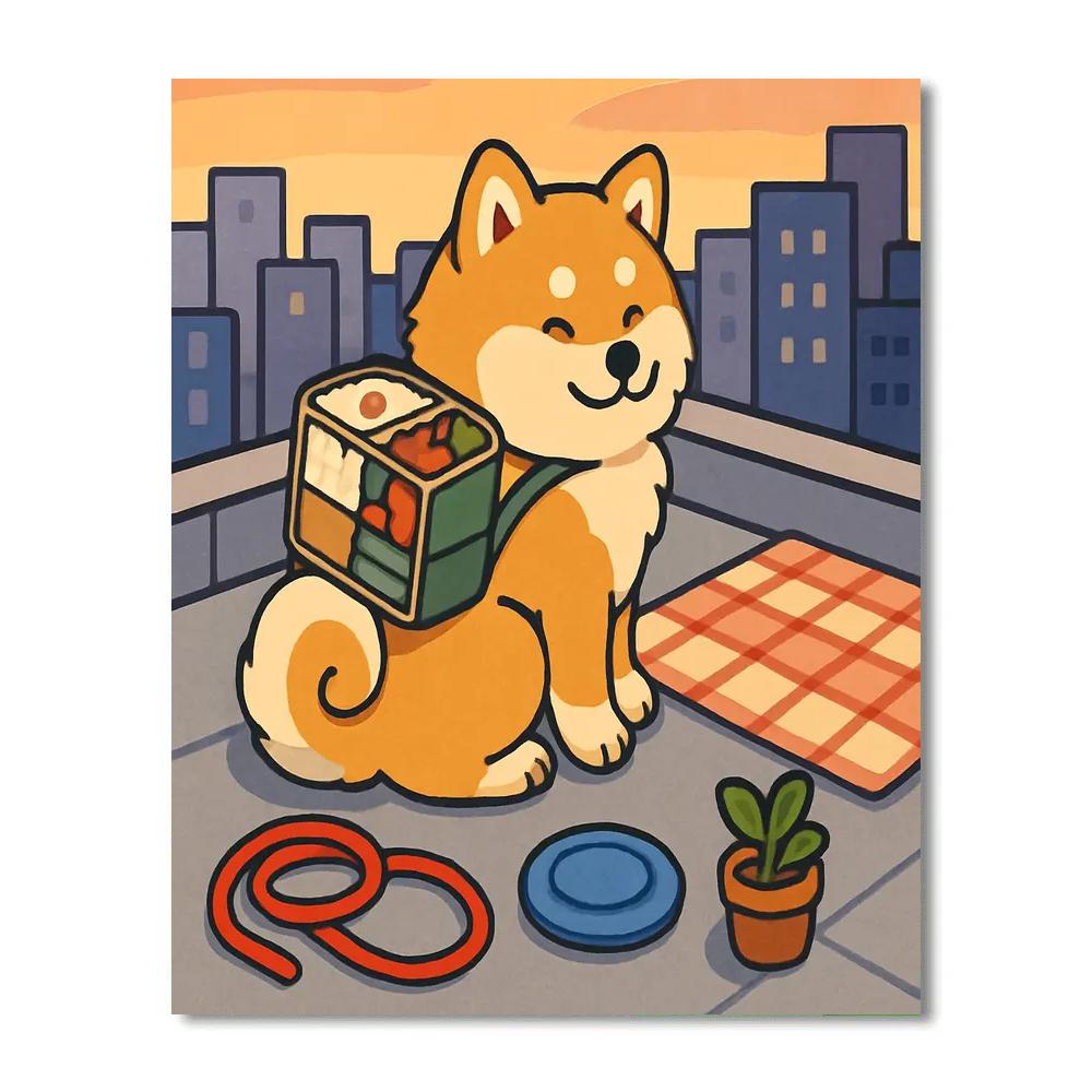 Skyline Rooftop Picnic With Dog Paint by numbers kits