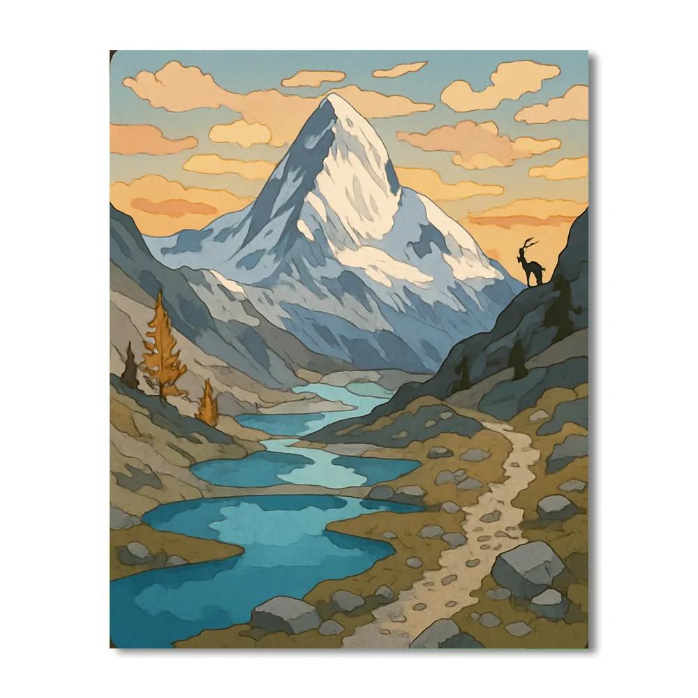 Glacier Basin With Mountain Echo Pools Number painting