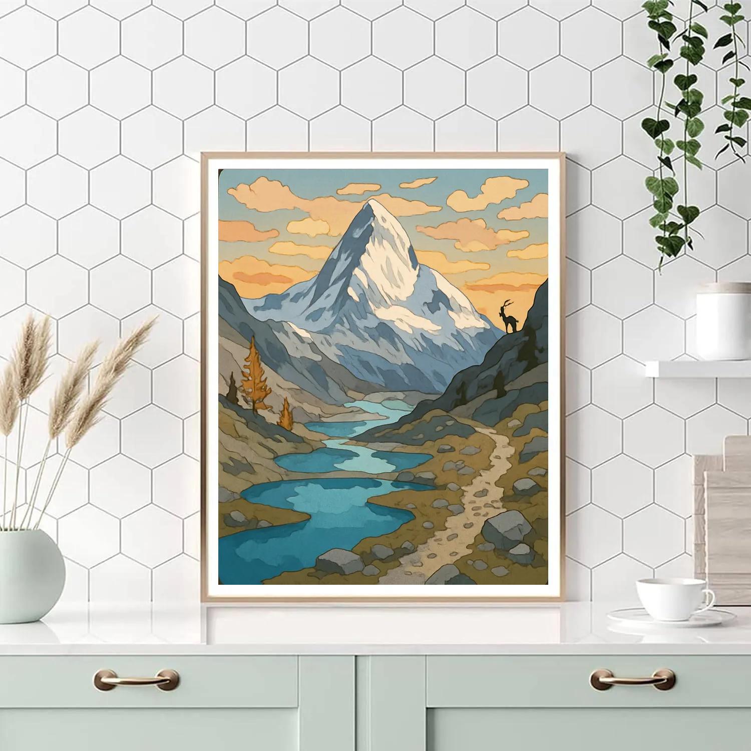 Glacier Basin With Mountain Echo Pools Number painting