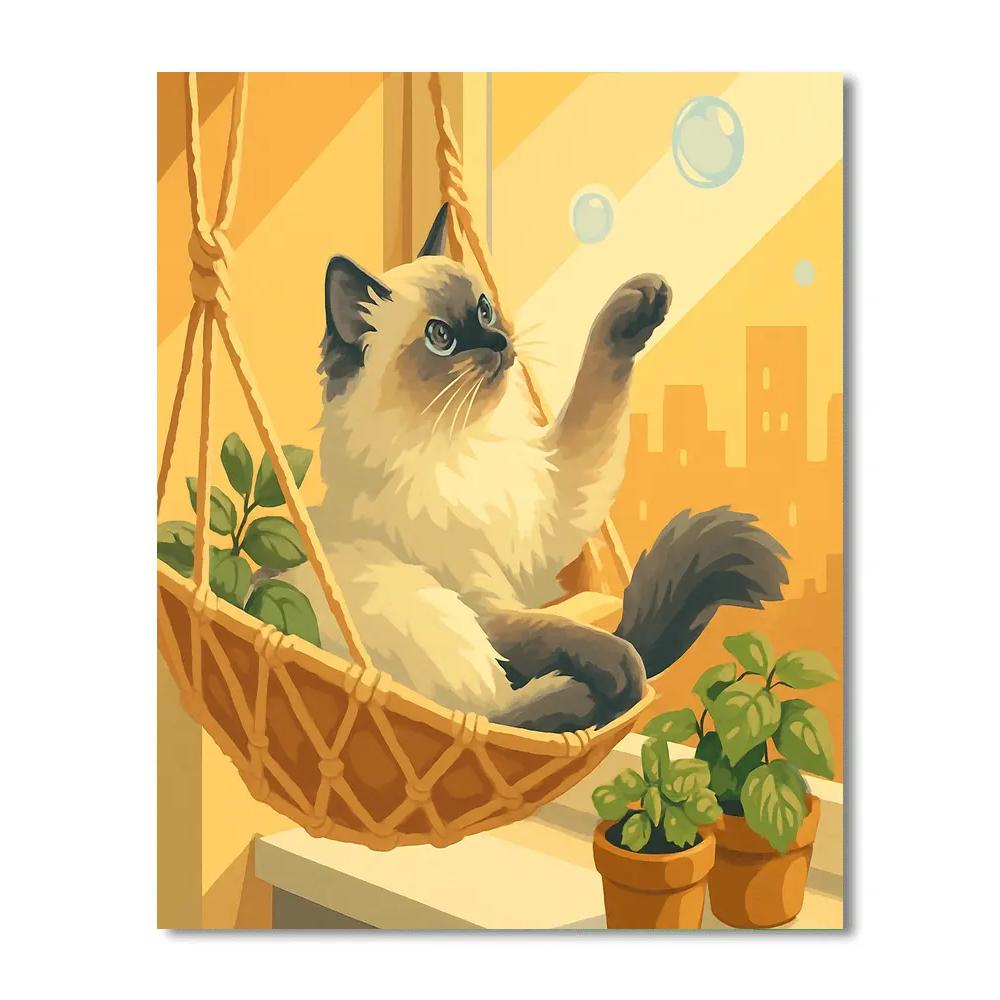 Saffron Window Hammock With Cat paint by number