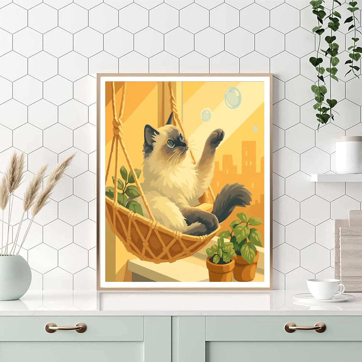 Saffron Window Hammock With Cat paint by number